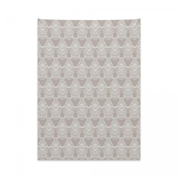 Arazzo Abakuhaus Damask, Tonalità Taupe Antico Reale In Morbido Tessuto Microfibra, Colori Chiari Che Non Sbiadiscono, Lavabile, 110 X 150 Cm, Bianco Taupe-image