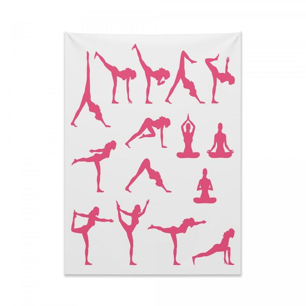 Arazzo Abakuhaus Yoga, Silhouette Rosa Che Si Intrecciano Morbido Tessuto In Microfibra Colori Chiari Che Non Sbiadiscono Lavabile, 110 X 150 Cm, Bianco Rosa-image