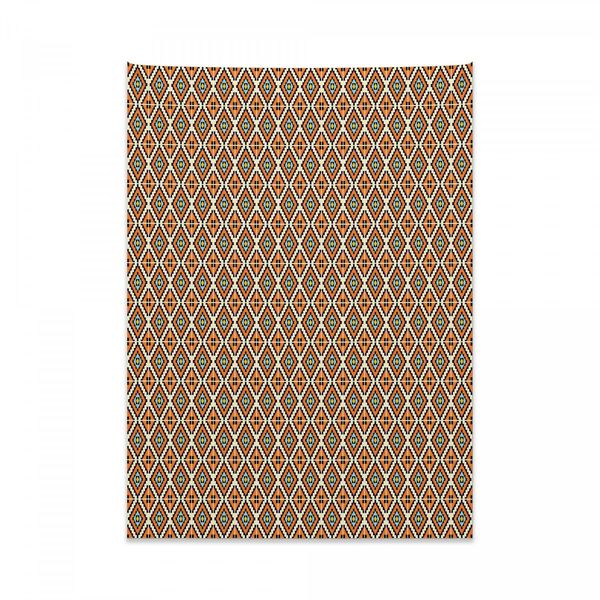 Abakuhaus Arazzo Geometrico, Quadrati Etnici Aztechi In Morbido Tessuto Microfibra Colori Chiari Che Non Sbiadiscono Lavabile, 110 X 150 Cm, Giallo Chiaro Arancione Blu-image