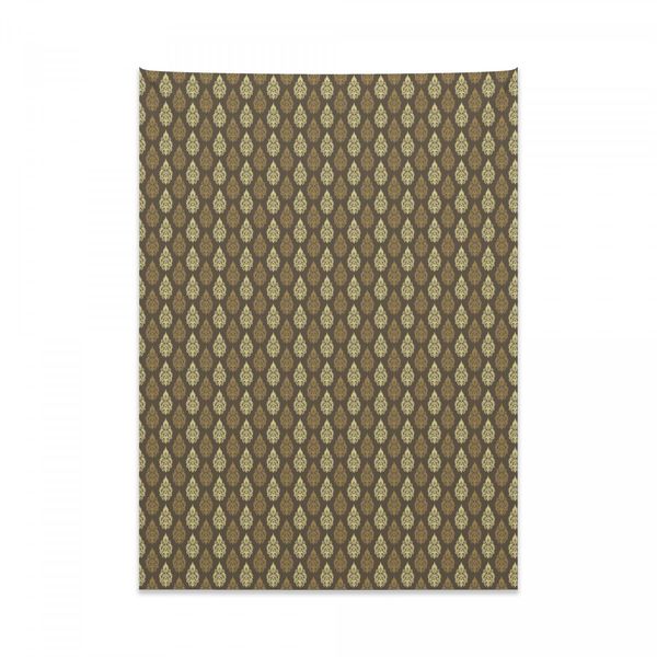 Arazzo Abakuhaus Damask, Figure Classiche Ricurve In Morbido Tessuto Microfibra, Colori Chiari Che Non Sbiadiscono, Lavabile, 110 X 150 Cm, Giallo Caramello, Marrone Terra D'ombra-image