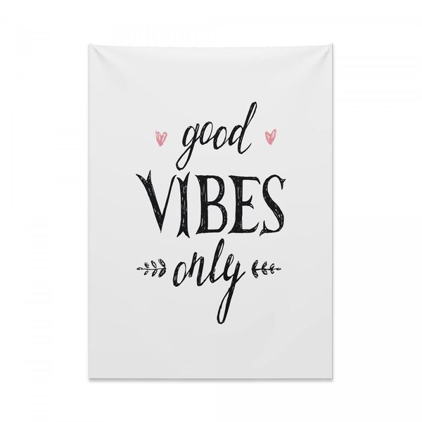 Abakuhaus Good Vibes Arazzo, Cuori Disegnati A Mano In Morbido Tessuto Microfibra Colori Chiari Che Non Sbiadiscono Lavabile, 110 X 150 Cm, Bianco Nero Rosa-image
