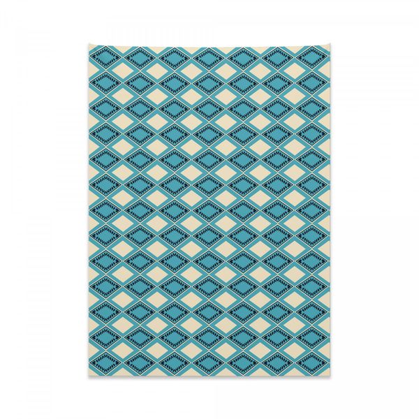 Abakuhaus Arazzo Geometrico, Rettangoli Retrò In Morbido Tessuto Microfibra, Colori Chiari Che Non Sbiadiscono, Lavabile, 110 X 150 Cm, Crema E Blu-image