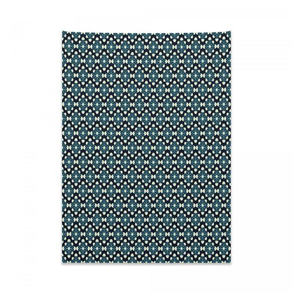 Abakuhaus Arazzo Geometrico, Fioritura Osservata In Natura In Morbido Tessuto Microfibra Colori Chiari Che Non Sbiadiscono Lavabile, 110 X 150 Cm, Nero Crema Blu-image