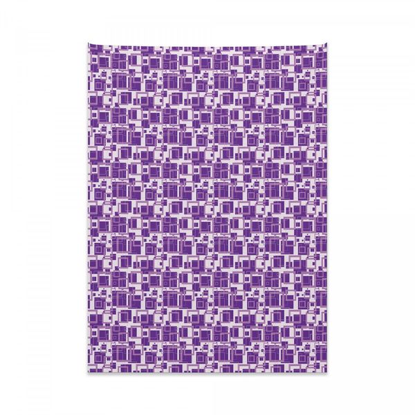 Abakuhaus Arazzo Geometrico, Quadrati Viola Stile Retrò In Morbido Tessuto Microfibra Colori Chiari Che Non Sbiadiscono Lavabile, 110 X 150 Cm, Viola Bianco Viola-image