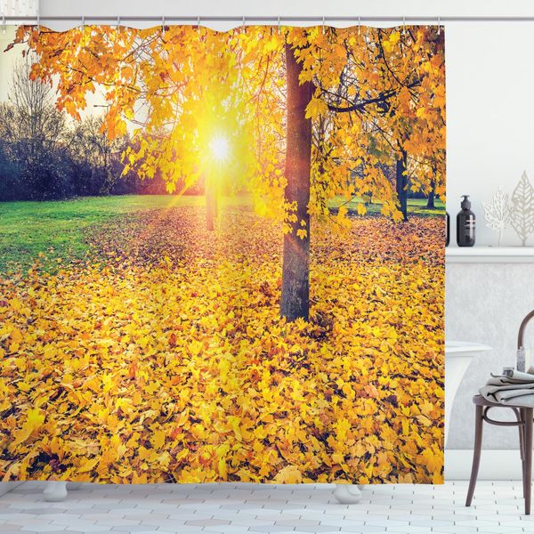 Abakuhaus Tenda Da Doccia Autunnale, Parco Naturale Serale, Acqua Opaca, Incl. 12 Anelli, Resistente A Batteri E Muffe, 175 X 240 Cm, Giallo Verde-image