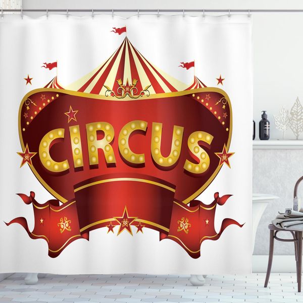 Abakuhaus Tenda Da Doccia Circus, Carnevale Segni Vita Notturna, Set Incl. 12 Ganci In Tessuto Impermeabile Resistente A Batteri E Muffe, 175 X 180 Cm, Giallo-Bianco-image