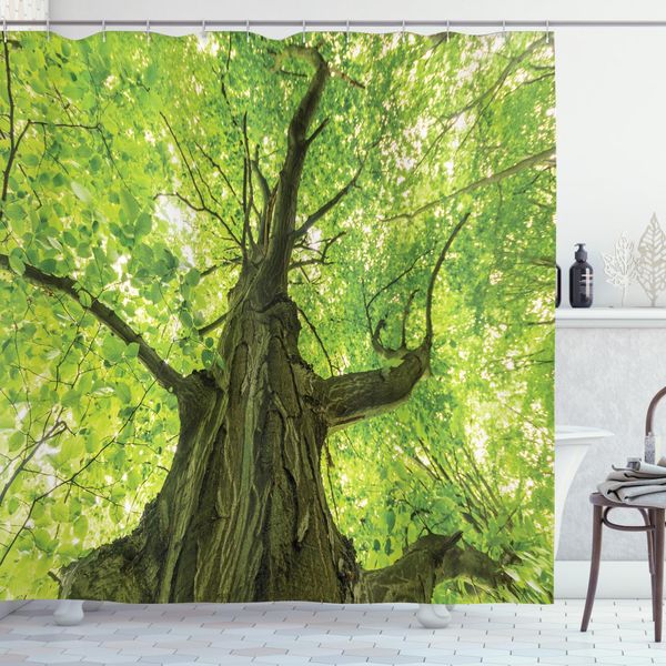 Abakuhaus Tenda Da Doccia Land, Old Big Majestic Baum, Opaca, Incl. 12 Anelli, Resistente A Batteri E Muffe, 175 X 200 Cm, Verde Marrone-image