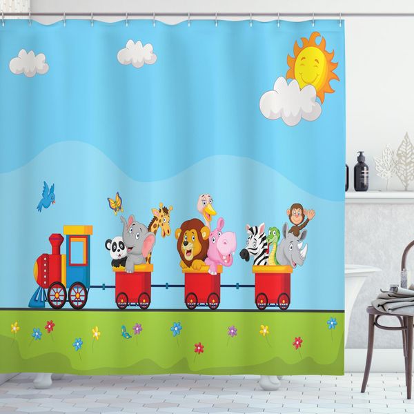 Abakuhaus Tenda Da Doccia Colorata, Animale Cartoon Sun, Impermeabile, Inclusi 12 Anelli, Resistente A Batteri E Muffe, 175 X 200 Cm, Multicolore-image