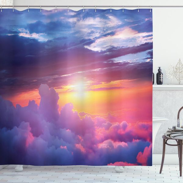 Abakuhaus Tenda Da Doccia Paesaggio, Tramonto Cielo E Nuvole, Acqua Opaca Incl. 12 Anelli Resistente A Batteri E Muffe, 175 X 200 Cm, Viola Blu Giallo-image