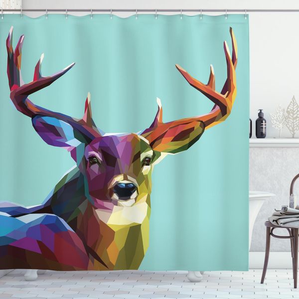 Abakuhaus Tenda Da Doccia Colorata, Retro Low Poly Deer, Impermeabile, Incl. 12 Anelli, Resistente A Batteri E Muffe, 175 X 240 Cm, Multicolore-image