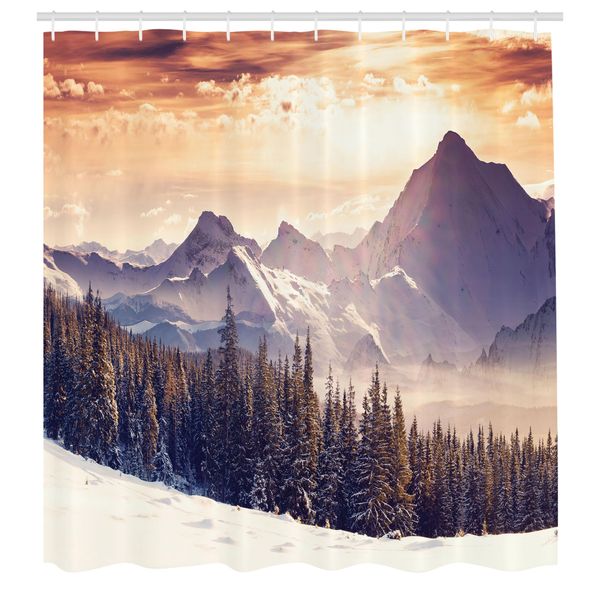 Abakuhaus Tenda Da Doccia Naturale, Paesaggio Invernale Con Cielo Nuvoloso Surreale E Montagne Maestose, Tessuto Set Decorativo Per Bagno Con Ganci, 175X240 Cm, Multicolore-image