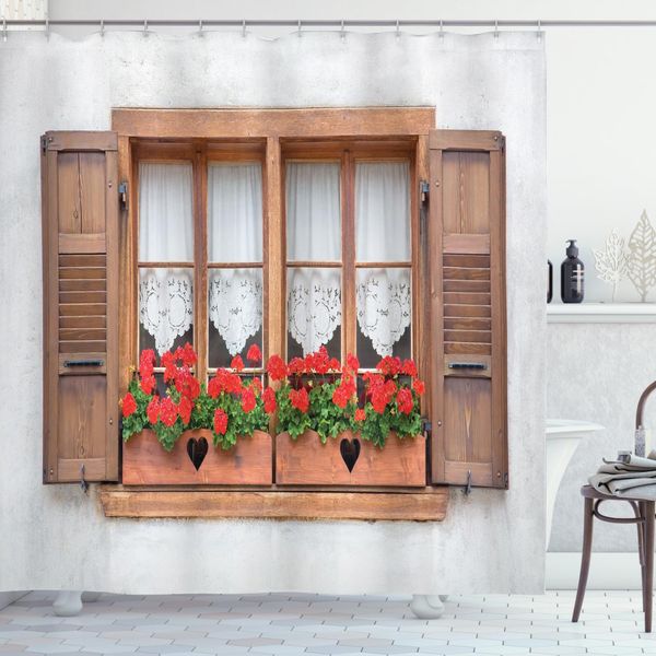 Abakuhaus Tenda Da Doccia Boho, Persiane Europee, Impermeabile, Incl. 12 Anelli, Resistente A Batteri E Muffe, 175 X 240 Cm, Marrone Bianco Rosso-image
