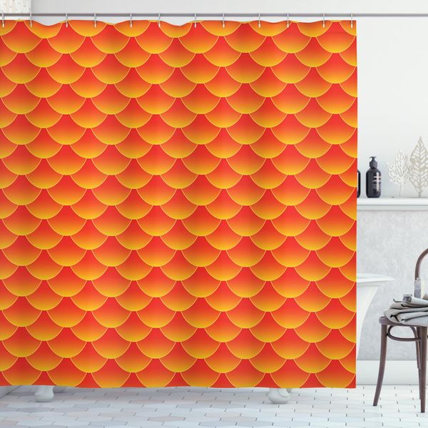 Abakuhaus Tenda Da Doccia Arancione, Squame Di Pesce Astratte, Opaca, Incl. 12 Anelli, Resistente A Batteri E Muffe, 175 X 200 Cm, Arancione Bruciato-image