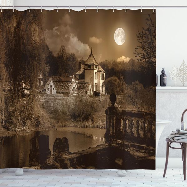 Abakuhaus Tenda Da Doccia Marrone, Casa Medievale, Impermeabile, Incl. 12 Anelli, Resistente A Batteri E Muffe, 175 X 240 Cm, Marrone-image