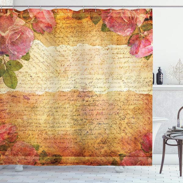 Abakuhaus Tenda Da Doccia Rosa, Motivo Floreale Retrò Nostalgico, Impermeabile, Incluse 12 Anelle, Resistente A Batteri E Muffe, 175 X 240 Cm, Rosa-image