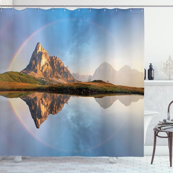 Abakuhaus Tenda Da Doccia Paesaggio, Arcobaleno Sopra La Montagna, Resistente Alle Muffe E Ai Batteri, Incl. 12 Ganci Lavabile Elegante Stampa Digitale, 175 X 180 Cm, Multicolore-image