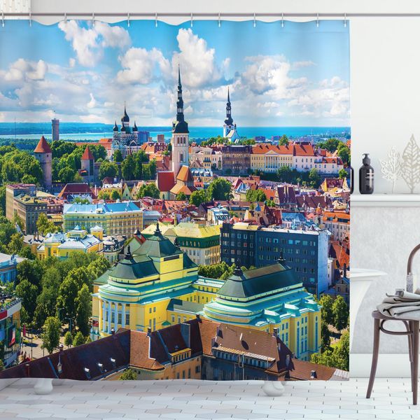 Abakuhaus Tenda Da Doccia Europea, Città Di Tallinn, Estonia, Impermeabile, Inclusi 12 Anelli, Resistente A Batteri E Muffe, 175 X 200 Cm, Multicolore-image