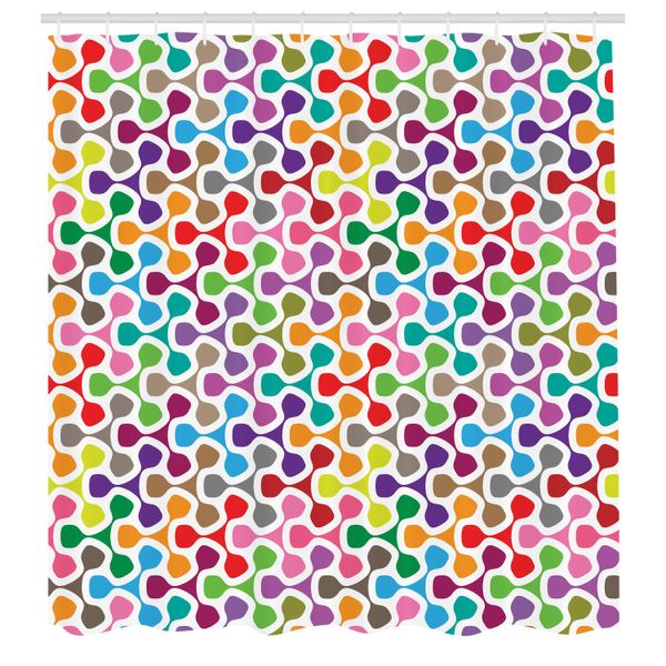 Abakuhaus Tenda Da Doccia Colorata, Motivo Colorato Con Geometria Curva, Design Artistico Decorativo Creativo, Set Di Decorazioni Per Il Bagno In Tessuto Con Ganci, 175X240 Cm, Multicolore-image