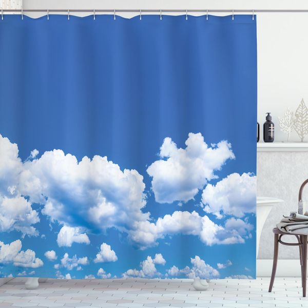 Abakuhaus Tenda Da Doccia Wolken, Scena Estiva Naturale, Opaca, Incl. 12 Anelli, Resistente A Batteri E Muffe, 175 X 200 Cm, Bianco E Blu-image