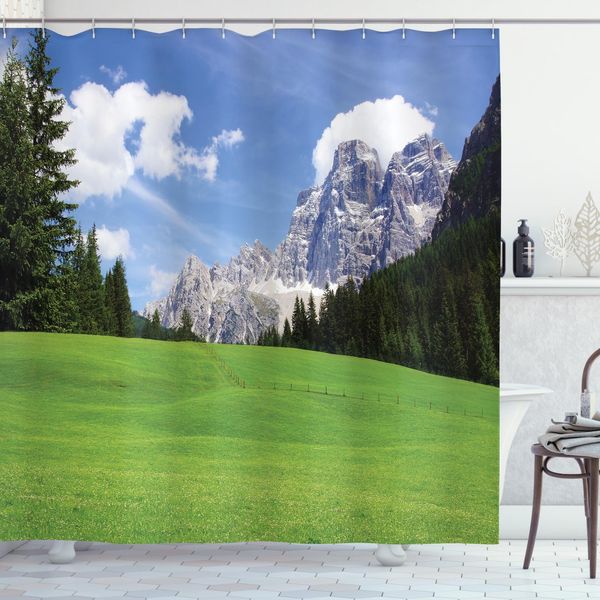 Abakuhaus Italia Tenda Da Doccia, Rural Land Berg, Acqua Opaca Incl. 12 Anelli Lunga Durata Resistente A Batteri E Muffe, 175 X 200 Cm, Evergreen Blu-image