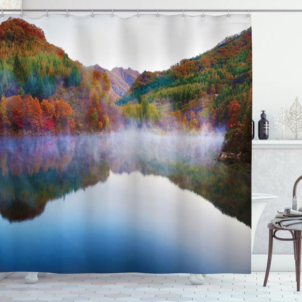 Abakuhaus Tenda Da Doccia Colorata, Lake Mountain Scenery, Opaca, Incl. 12 Anelli, Resistente A Batteri E Muffe, 175 X 240 Cm, Multicolore-image