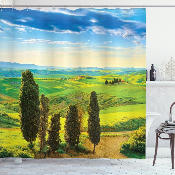 Abakuhaus Tenda Da Doccia Land, Rural Sunset In Italia, Impermeabile, Inclusi 12 Anelli, Resistente A Batteri E Muffe, 175 X 200 Cm, Blu Verde-image
