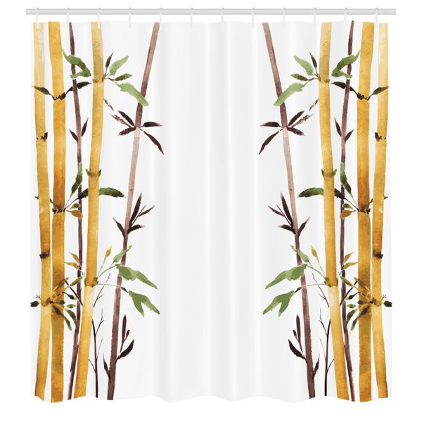 Abakuhaus Tenda Da Doccia In Bambù, Boschetto Di Bambù Calma La Mente Rallenta Il Ritmo Disegno A Mano Stile Grafico, Tessuto Set Decorativo Per Bagno Con Ganci, 175X220 Cm, Marrone Crema Bianco-image