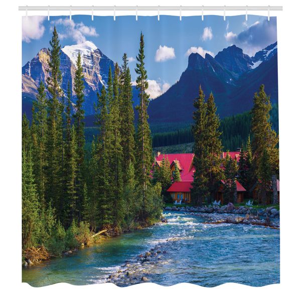 Abakuhaus Tenda Da Doccia Naturale, Pipestone River Rushes Passato Log Lake Louise Village Parco Nazionale Di Banff, Tessuto Set Decorativo Per Bagno Con Ganci, 175X240 Cm, Verde Turchese-image