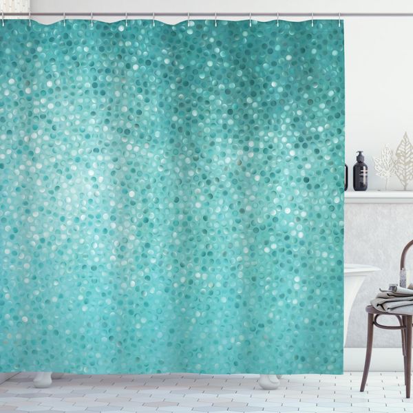 Abakuhaus Tenda Da Doccia Turchese, Mosaico A Pois, Stampa Digitale Su Tessuto, Incl. 12 Ganci, Resistente Al Lavaggio, Resistente All'acqua E Ai Batteri, 175 X 180 Cm, Turchese Verde Acqua-image