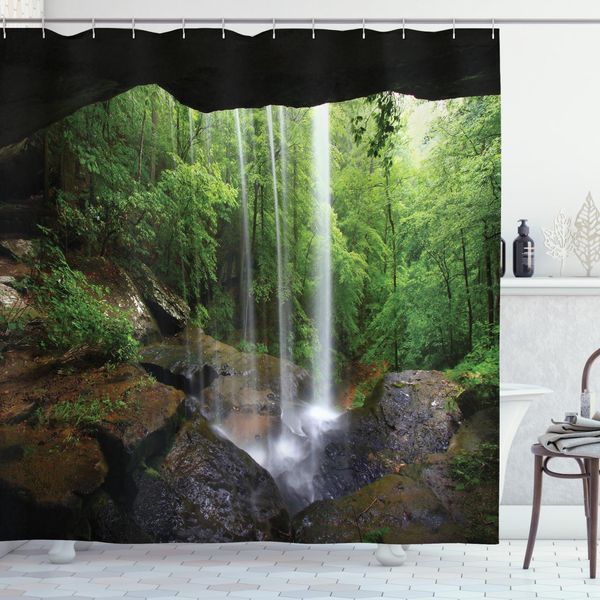 Abakuhaus Tenda Da Doccia A Cascata, Northern Alabama, Opaca, Incl. 12 Anelli, Resistente A Batteri E Muffe, 175 X 200 Cm, Verde Marrone-image