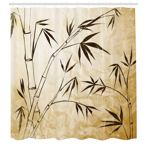 Abakuhaus Tenda Da Doccia In Bambù, Sfumatura Di Colore Bambù Flessibilità Struttura Radicolare Complessa Immagine Stabile Viaggiatori Tessuto Set Decorativo Per Bagno Con Ganci, 175X240 Cm, Marrone Crema-image