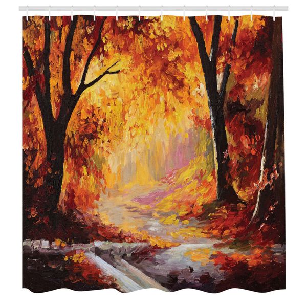 Abakuhaus Tenda Da Doccia Land, Colore Una Foresta Con Foglie Autunnali Tema Stagionale Autunno Arte, Tessuto Set Decorativo Per Bagno Con Ganci, 175X240 Cm, Arancione Marrone-image