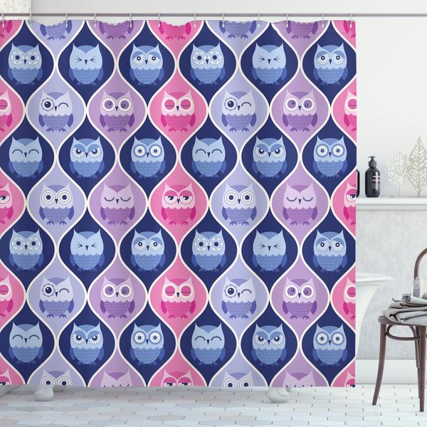 Abakuhaus Tenda Da Doccia Con Animali, Gufi Dormienti Verticali, Impermeabile, Inclusi 12 Anelli, Resistente A Batteri E Muffe, 175 X 200 Cm, Rosa, Viola, Blu-image
