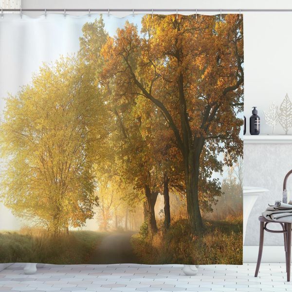 Abakuhaus Tenda Da Doccia, Autumn Morning Scenic, Impermeabile, Incl. 12 Anelli, Resistente A Batteri E Muffe, 175 X 240 Cm, Verde Giallo-image