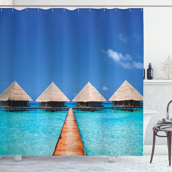 Abakuhaus Tenda Da Doccia Tropicale, Maldive Acqua Cristallina, Acqua Opaca Incl. 12 Anelli Resistente A Batteri E Muffe, 175 X 240 Cm, Turchese Azzurro-image