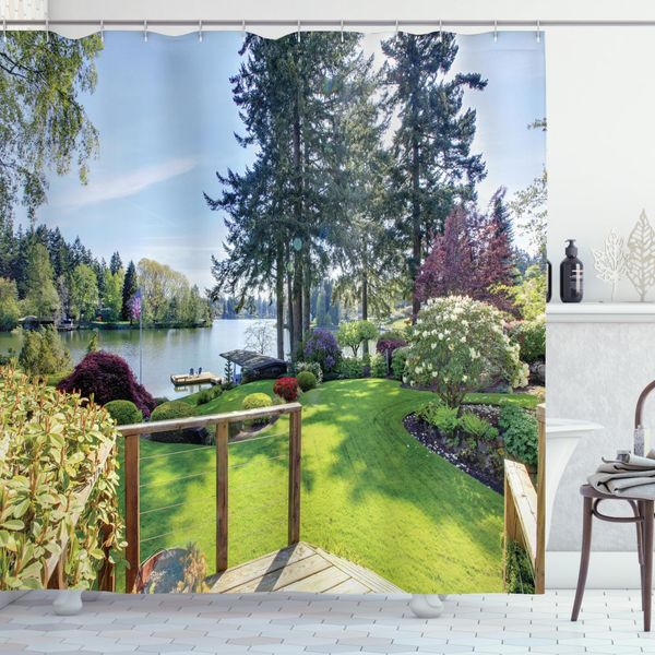 Abakuhaus Tenda Da Doccia Naturale, Giardino Sul Retro - Primavera, Impermeabile, Inclusi 12 Anelli, Resistente A Batteri E Muffe, 175 X 240 Cm, Multicolore-image