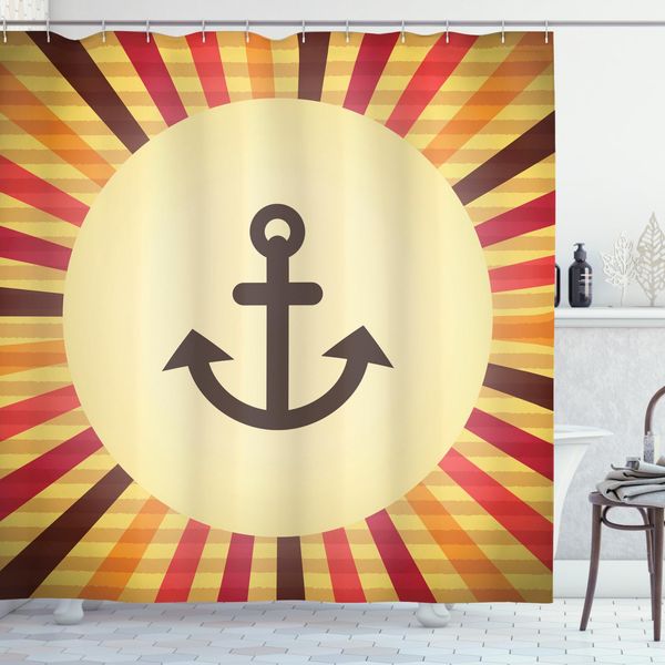 Abakuhaus Tenda Da Doccia Anchor, Pop Art Segeln Anchor, Stampa Digitale Moderna Con 12 Ganci Su Tessuto Resistente All'acqua E Ai Batteri, 175 X 220 Cm, Crema Rosso Arancione-image