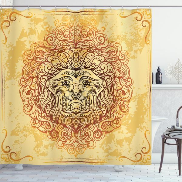 Abakuhaus Tenda Da Doccia Safari, Leone Zodiaco Astrologia, Acqua Opaca Incl. 12 Anelli Resistente A Batteri E Muffe, 175 X 200 Cm, Giallo Arancione-image