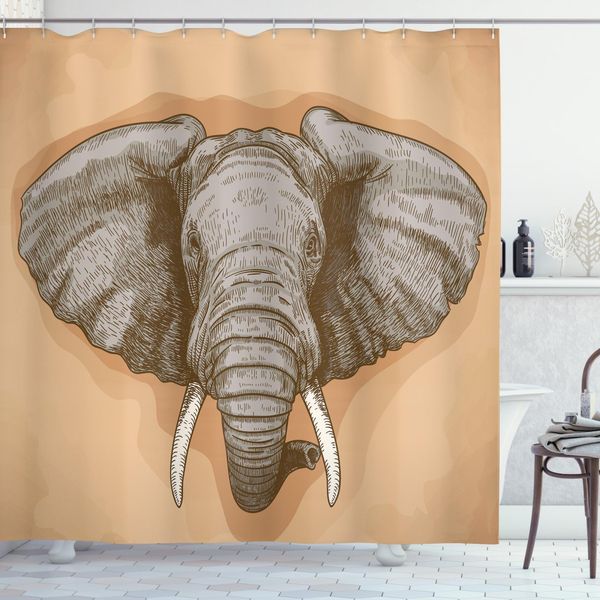 Abakuhaus Tenda Da Doccia Africana, Elefanti Selvaggi Retrò, Impermeabile, Incl. 12 Anelli, Resistente A Batteri E Muffe, 175 X 200 Cm, Grigio Mandorla-image