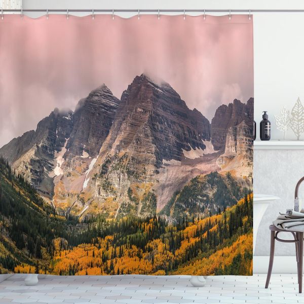Abakuhaus Tenda Da Doccia Naturale, Paesaggio Montano Boschivo, Acqua Opaca, Incl. 12 Anelli, Resistente A Batteri E Muffe, 175 X 240 Cm, Multicolore-image