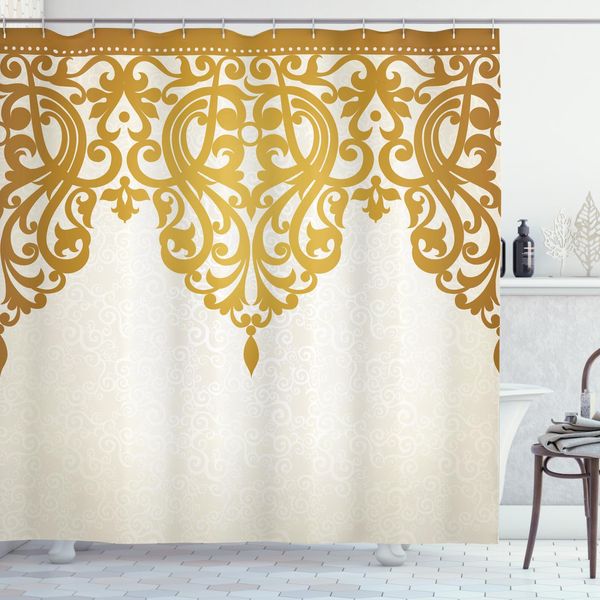 Abakuhaus Tenda Da Doccia Vittoriana, Arte Barocca Medievale, Opaca All'acqua, Incl. 12 Anelli, Resistente A Batteri E Muffe, 175 X 200 Cm, Marrone Chiaro Crema-image