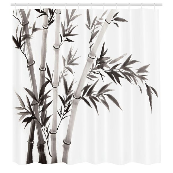 Abakuhaus Tenda Da Doccia In Bambù, Rinnovamento Tradizionale Della Saggezza Babus, Liberate La Vostra Energia Artdruck, Set Decorativo Per Bagno In Tessuto Con Ganci, 175X240 Cm, Grigio Bianco-image