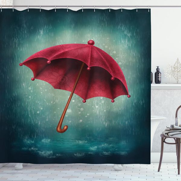 Abakuhaus Tenda Da Doccia Invernale, Ombrello Autunnale Retrò, Con Set Di 12 Anelli Impermeabile Elegante Moderna Colori Resistenti E Antimuffa, 175 X 220 Cm, Verde Acqua-image