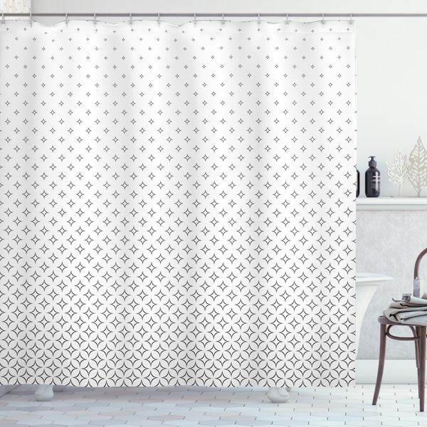 Abakuhaus Tenda Da Doccia Geometrica, Stelle Astratte Nere, Impermeabile, Incl. 12 Anelli, Resistente A Batteri E Muffe, 175 X 240 Cm, Bianco E Nero-image
