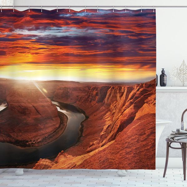Abakuhaus Tenda Da Doccia Paesaggio, Mystic Cliff, Acqua Opaca Incl. 12 Anelli Resistente A Batteri E Muffe, 175 X 200 Cm, Arancione Giallo-image