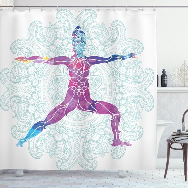Abakuhaus Tenda Da Doccia Chakra, Mandala Boho Meditation, Stampa Personalizzata, Incl. 12 Ganci, Colori Resistenti, Decorativa Con Colori Chiari, 175 X 180 Cm, Viola Blu-image