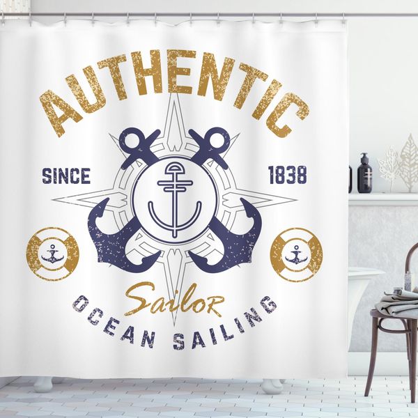 Abakuhaus Tenda Da Doccia Nautica, Lifeboy Rudder Capitano, Opaca, Incl. 12 Anelli, Resistente A Batteri E Muffe, 175 X 200 Cm, Marrone Chiaro, Blu, Bianco-image