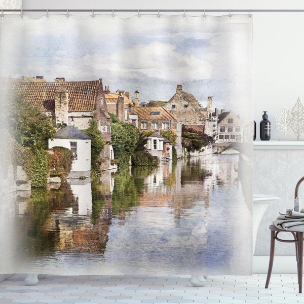 Abakuhaus Tenda Da Doccia Rustica, Brugge Vista Sul Canale, Impermeabile, Incl. 12 Anelli, Resistente A Batteri E Muffe, 175 X 240 Cm, Multicolore-image