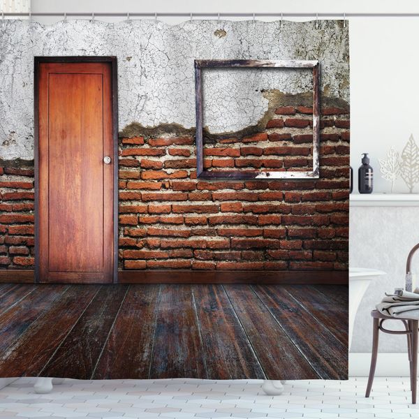Abakuhaus Tenda Da Doccia Rustica, Cornice Su Muro Antico, Impermeabile, Incl. 12 Anelli, Resistente A Batteri E Muffe, 175 X 240 Cm, Arancione Marrone Bianco-image