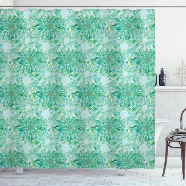 Abakuhaus Tenda Da Doccia Verde, Motivo Floreale Con Berillo, Impermeabile, Inclusi 12 Anelli, Resistente A Batteri E Muffe, 175 X 200 Cm, Verde-image